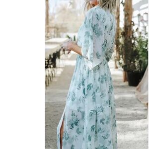 NWT Baltic Born Kia Kimono Dress Sage Green Floral Maxi Dress Elastic Waist Sz L